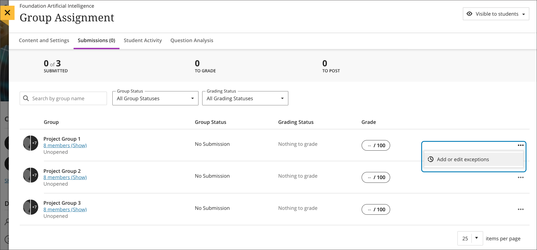 Group Assessment Exception